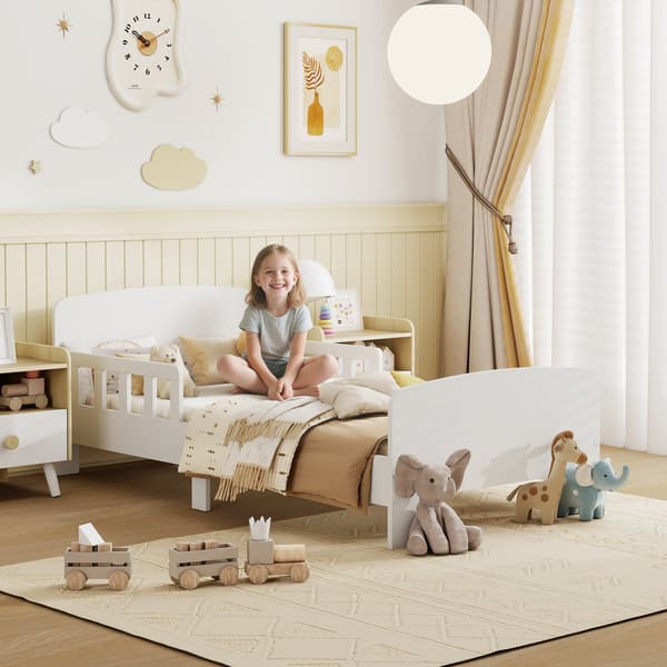 Tumlingsseng med sikkerhedshjelm, MDF, 3-8 år, hvid