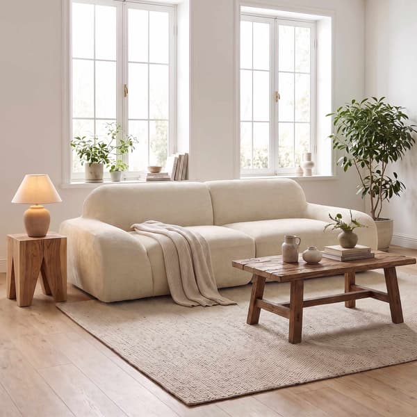 3-sitssoffa, krämvit, chenilleklädsel, ingen montering