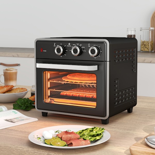 Miniuuni kiertoilmalla 20L miniuuni uunipellillä, grilliritilä ja murupelti, 90°C-230°C kuumailmakeitin 5 tilassa, paistokori, ajastin 60 min, 1400W,