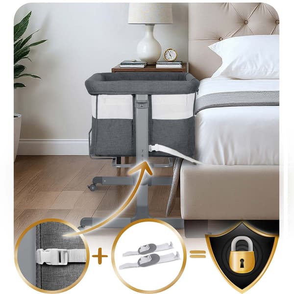 Sammenfoldelig rejse-babyseng med co-sleeper-funktion