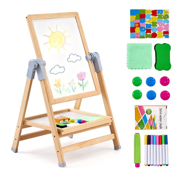Børnekunststaffeli, 2-i-1 magnetisk whiteboard og kridttavle