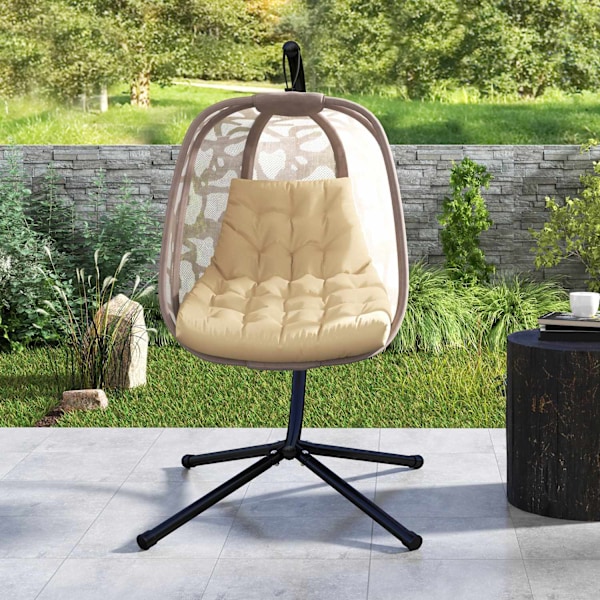 Siddehynde, 120x100 cm stolehynde med ryglæn, 8 cm tykt hyndebetræk, vandafvisende sædehynde til gyngestole og hængekurve, beige