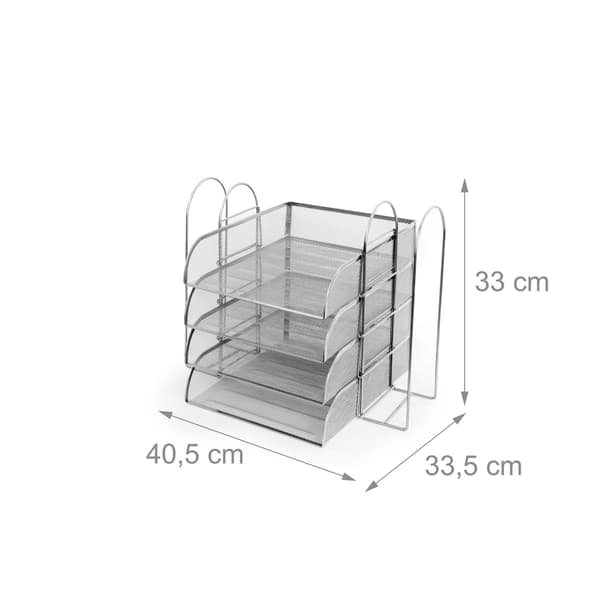 Dokumentbakke i metalnet, 4 A4-rum, stabelbar