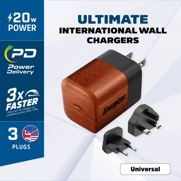 Energizer Ultimate - Multiplug EU / UK / US GaN 20W PD-netoplader (valnød)