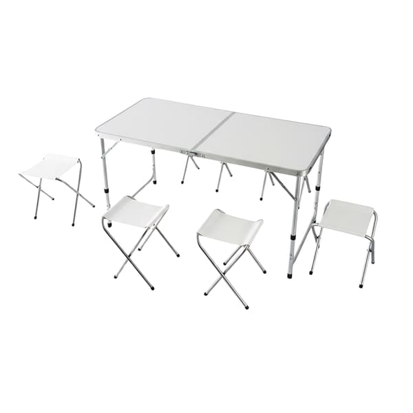 Hopfällbart campingbord med 4 pallar, justerbar höjd