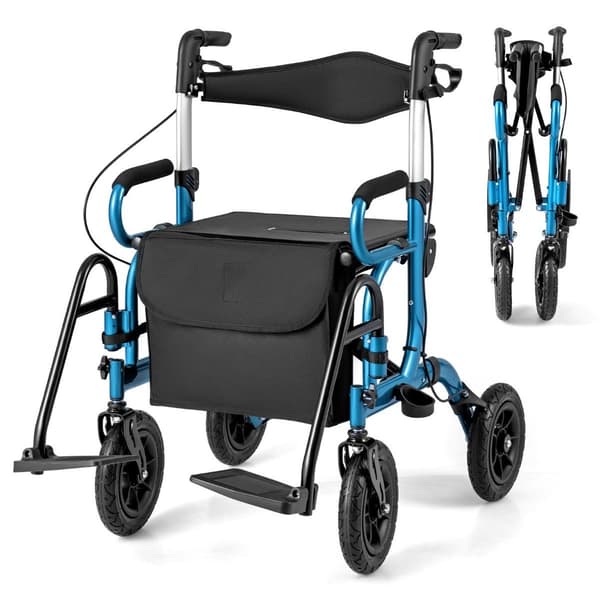 2-i-1 Rollator & Rullstol, Pneumatiska däck, hopfällbara