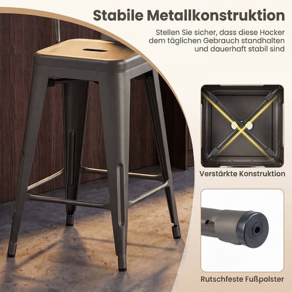 Metal Barstole Sæt med 4, Stabelbare, Mørkegrå