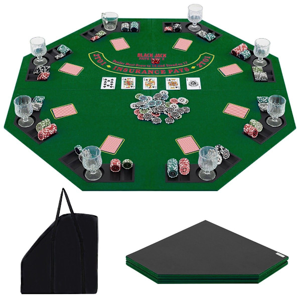 Pokermåtte 120 x 120 cm Texas Holdem pokerborddæksel foldbart til 8 spillere med drikkeholdere grønne