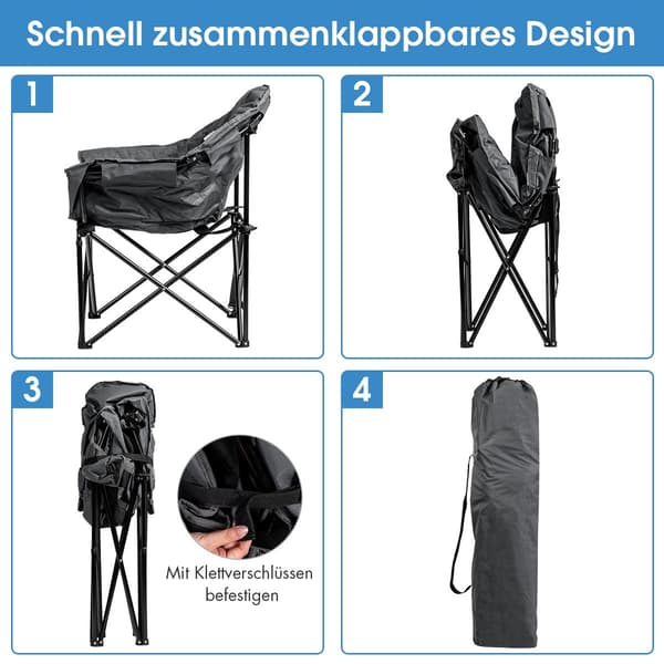 Oversized klap-campingstol med kopholder, grå