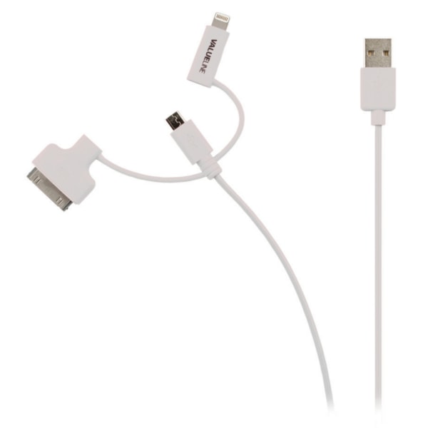 3-i-1 Synk och Laddningskabel USB A hane - Micro B-hane 1.00 m Vit