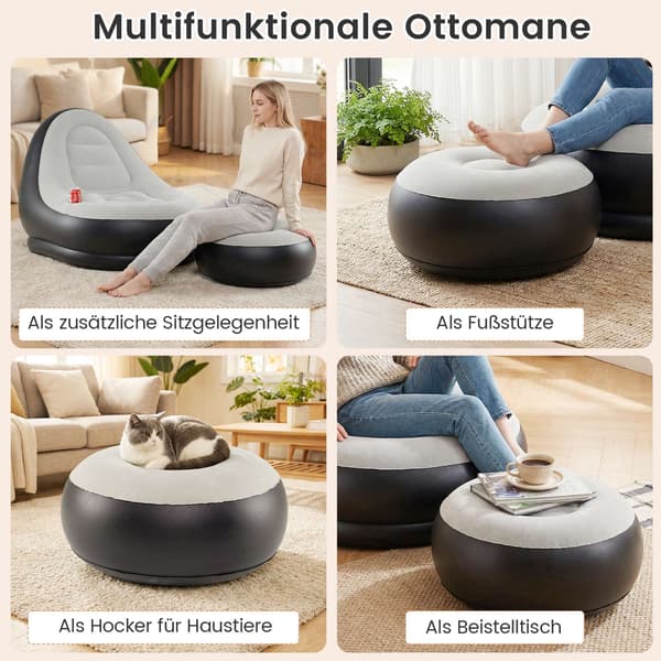 Ilmatäytteinen tuoli rahilla, velourpinta, mukiteline