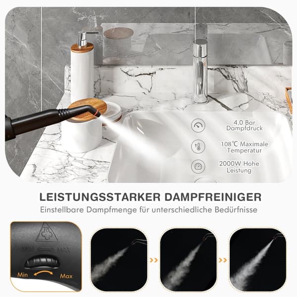 Höyrypesuri 2000 W, 18 lisätarviketta, 1,5 litran säiliö