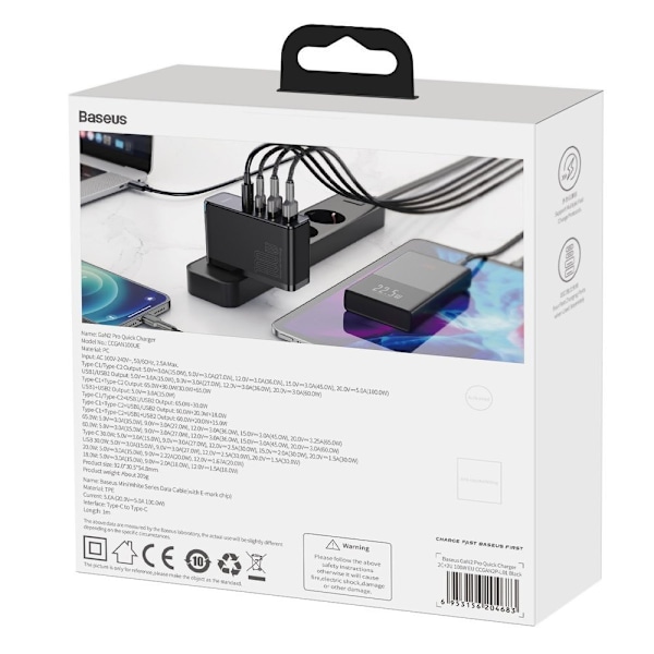 GaN2 Pro USB Snabbladdare USB-C QC PD 100W Svart