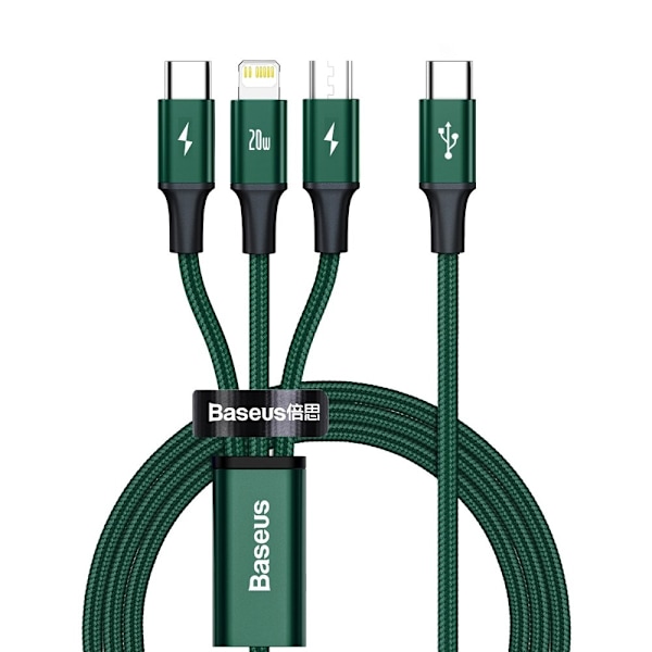 Rapid 3in1-kabel USB-C - USB-C / Lightning / micro USB 20 W 1,5 m grön