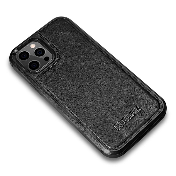 Cover betrukket med naturligt læder til iPhone 12 Pro Max Læderolievoks sort