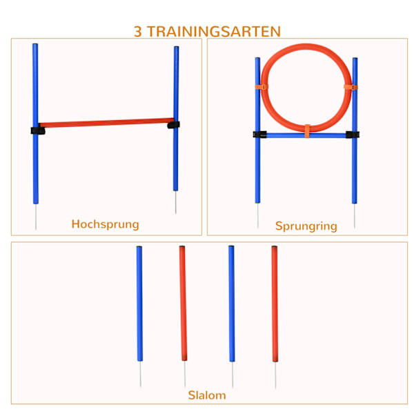 Dog Agility Training Utrustning, Agility Exercise Set, Dog Agility Set, 3 I 1 Dog Sports Training Area, Blå+Röd