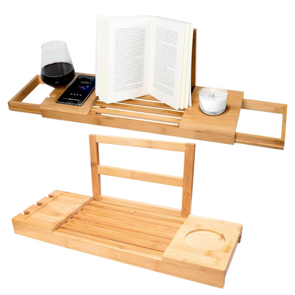 Badkarshylla i bambu, justerbar 50-85 cm
