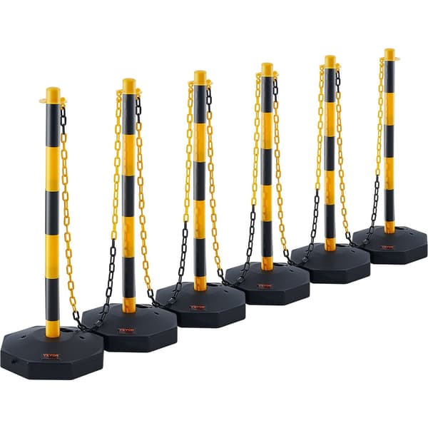 Trafikavgränsningsstolpar, 6-pack, fyllbar bas, kedja