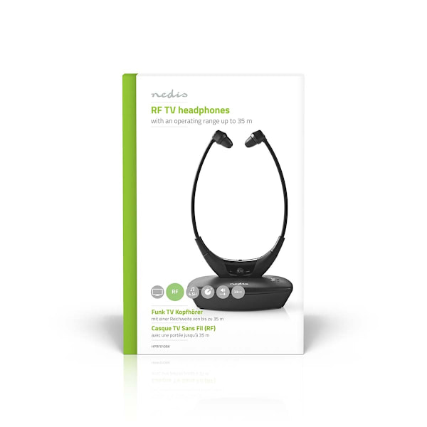Trådløst TV hovedtelefoner | RF | In-Ear | Maksimal batteritid: 4.5 timer | 35 m | Digital lyd | Opladningsstation | Balancekontrol | Sort