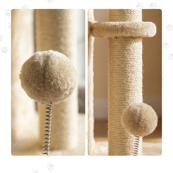 Kradsetræ med 2 huler og seng, beige, 71 cm