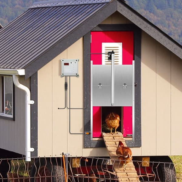 Automatisk hönshusdörr, timer, ljussensor, 2 fjärrkontroller