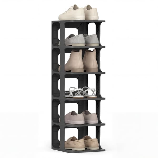 Stabelbar skohylde med 6 niveauer, sort, vertikal organizer