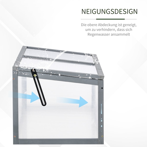 Cold Frame Drivhus Med Dæksel, Vejrbestandig, Lavet Af Træ Og Polycarbonat, Grå, 90X46X40Cm