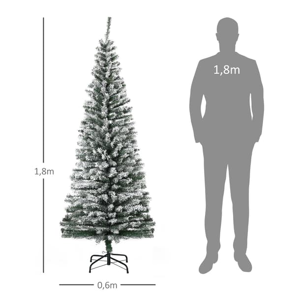 Ohut tekojoulukuusi lumella, 180 cm, vihreä