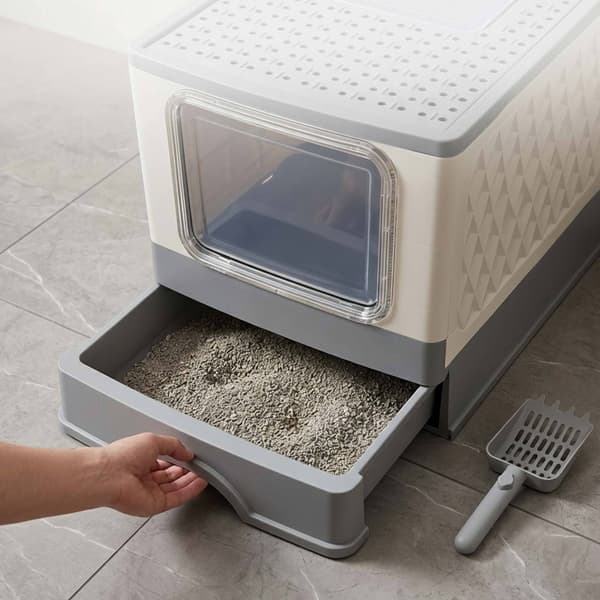 Sluten kattlåda med låda, vikbar design