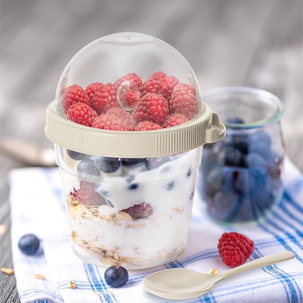 Yoghurtbehållare med Lock, Skål för Flingor och Sked