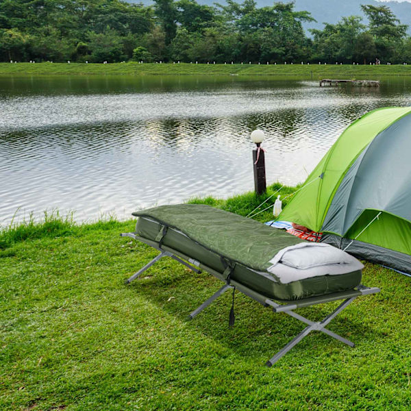 Campingsäng, Enkelsäng, Tältsäng Med Kudde, Hopfällbar Resesäng Med Robust Stålram, Lastkapacitet Upp Till 120 Kg, Oxford Green