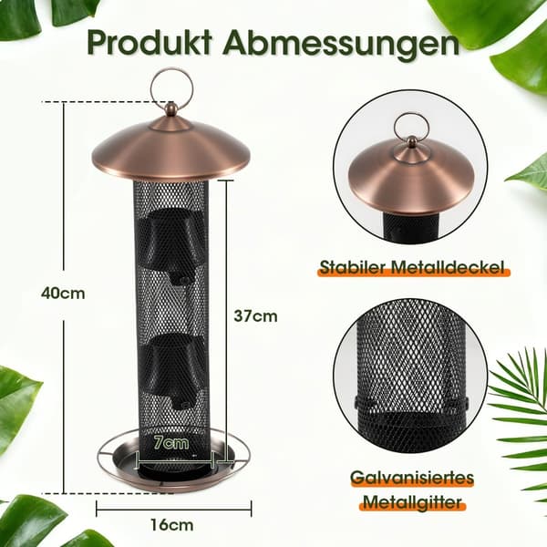 Egernsikker fuglefoderautomat, 1,6 kg kapacitet, vejrbestandig