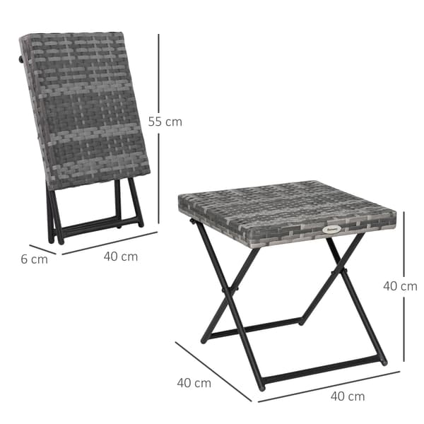 Trädgårdsbord Polyrattan Vikbart Soffbord Vikbord Metallstomme Grå 40X40X40Cm