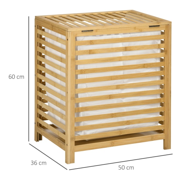 Laundry Basket 55L Bamboo Laundry Basket Kannen & Irrotettava Pesulapussi Makuuhuoneeseen, Kylpyhuoneeseen, Natural, 50X36X60Cm