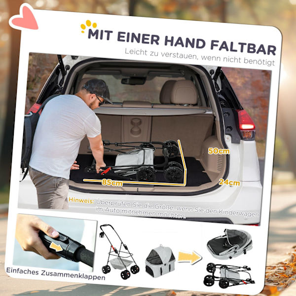 Hundevogn 3 i 1 hundevogn sammenfoldelig hundeboks, foldbar transportpose med drikkevareholder, hundevogn, kattevogn med 360° hjul kattevogn til minih