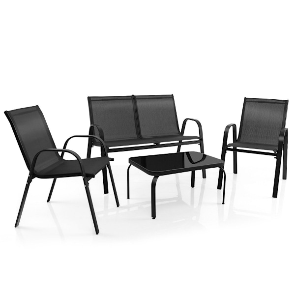 4-delt havemøbelsæt samtalesæt med sofabord 51 x 71 x 35 cm grå