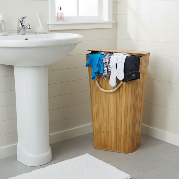 Bambus vasketøjsspand, 2 rum, foldbar
