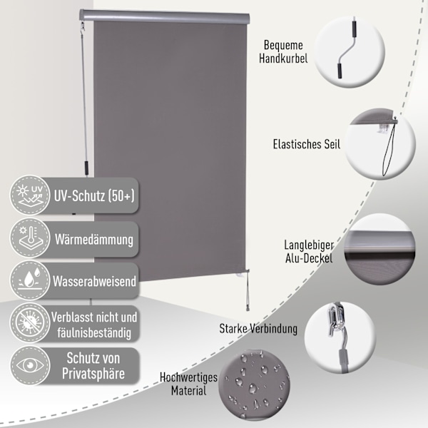 Lodret Markise, Altanmarkise, Lodret Markise, Vindbeskyttelse, Siderullegardin, Privatskærm Med Håndsving, Polyesterstof + Aluminium, Grå, 120 X 200 C