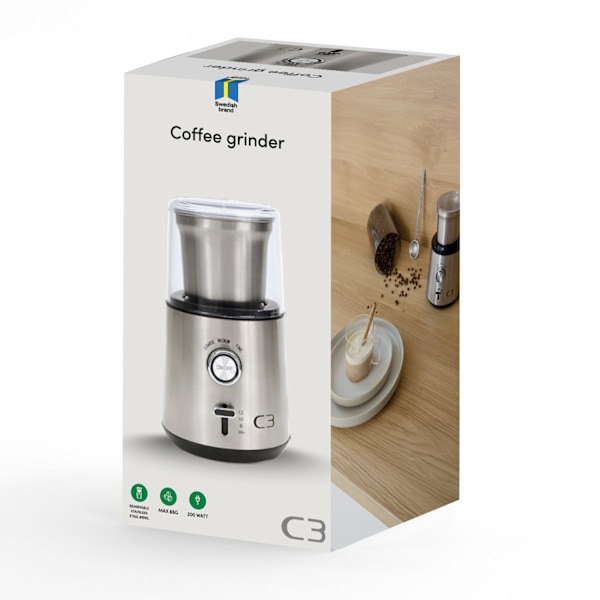 Kaffekværn, 85g kapacitet, 200W, børstet rustfrit stål