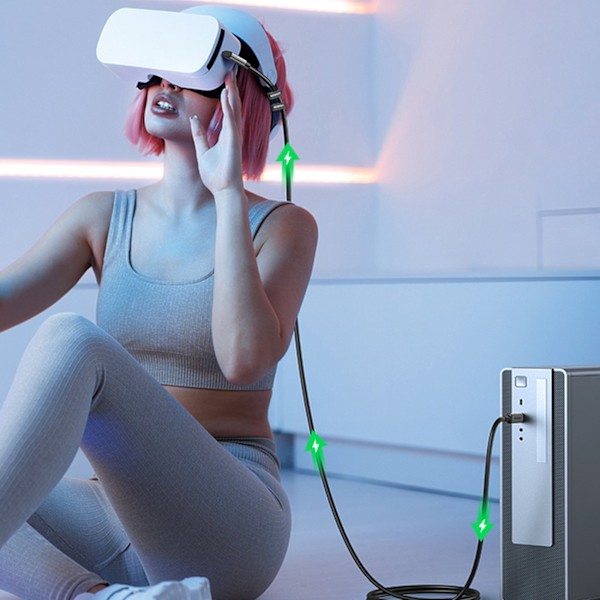 Vinklet USB-C-kabel med understøttelse af Oculus Quest 2 VR-briller 60W 5m sort