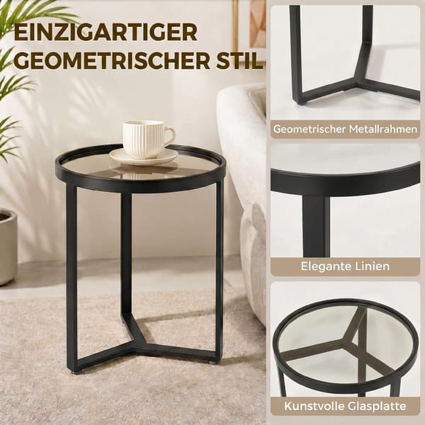 Rundt sidebord, hærdet glasplade, sort 45 cm