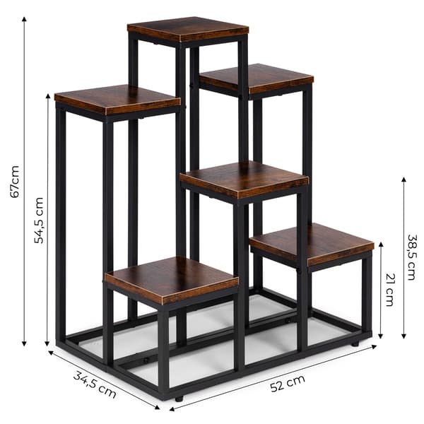 Loft-stil plantestativ med 6 hylder, stål og spånplade