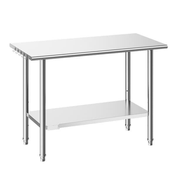 Arbejdsbord i rustfrit stål, 122 x 61 cm, justerbar underhylde