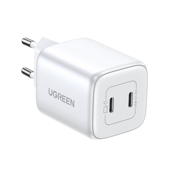 Snabb GaN laddare 2x USB-C 45W QC PD vit