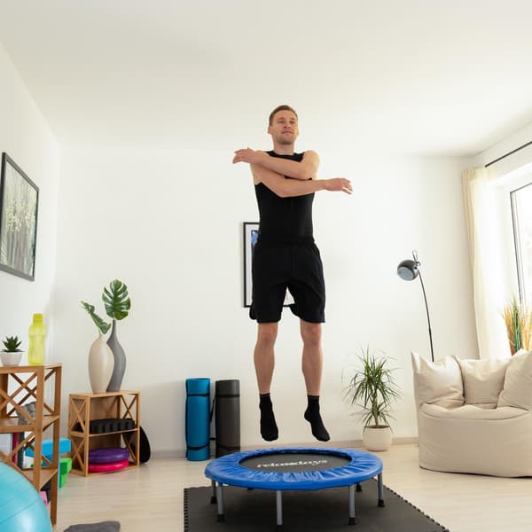 Sammenfoldelig fitnesstrampolin, blå-sort, indendørs træningstrampolinrebounder