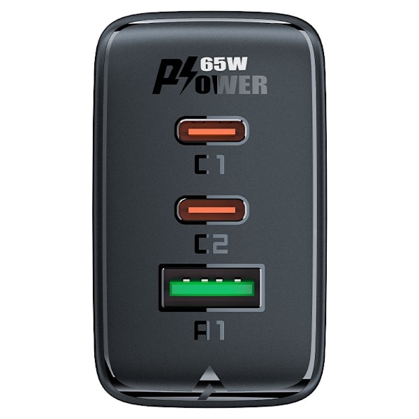 Hurtig GaN oplader 2x USB-C USB-A PPS PD QC4+ 65W hvid