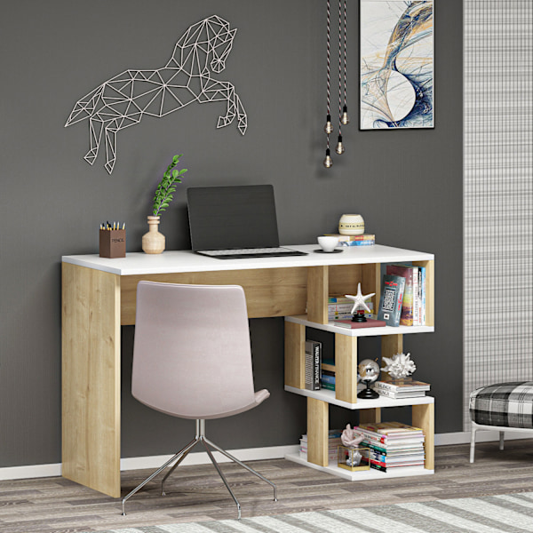 Study Desk Dardanos - hvid, safir eg