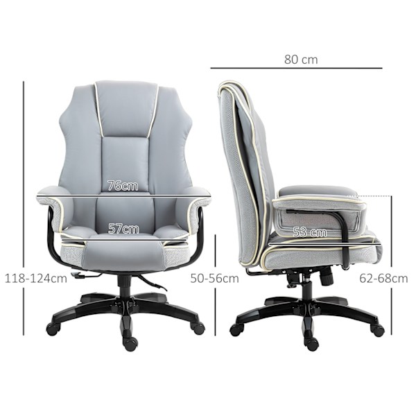 Kontorsstolsryggstöd justerbart, 150°, ergonomisk skrivbordsstol med liggfunktion, höj- och sänkbar, ljusgrå
