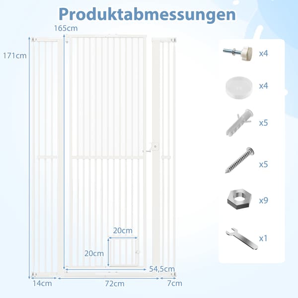 Extra hög husdjursgrind, metall, 77-104 cm bred, 171 cm hög