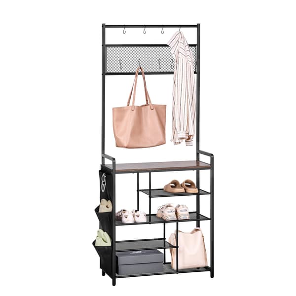 Hall Tree-garderobe med 4-lags skohylde, 1800 mm